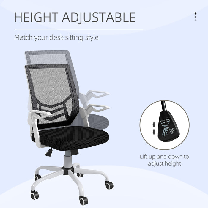 Mesh Office Chair, Computer Desk Chair with Flip-up Armrests, Lumbar Back Support and Swivel Wheels, Black