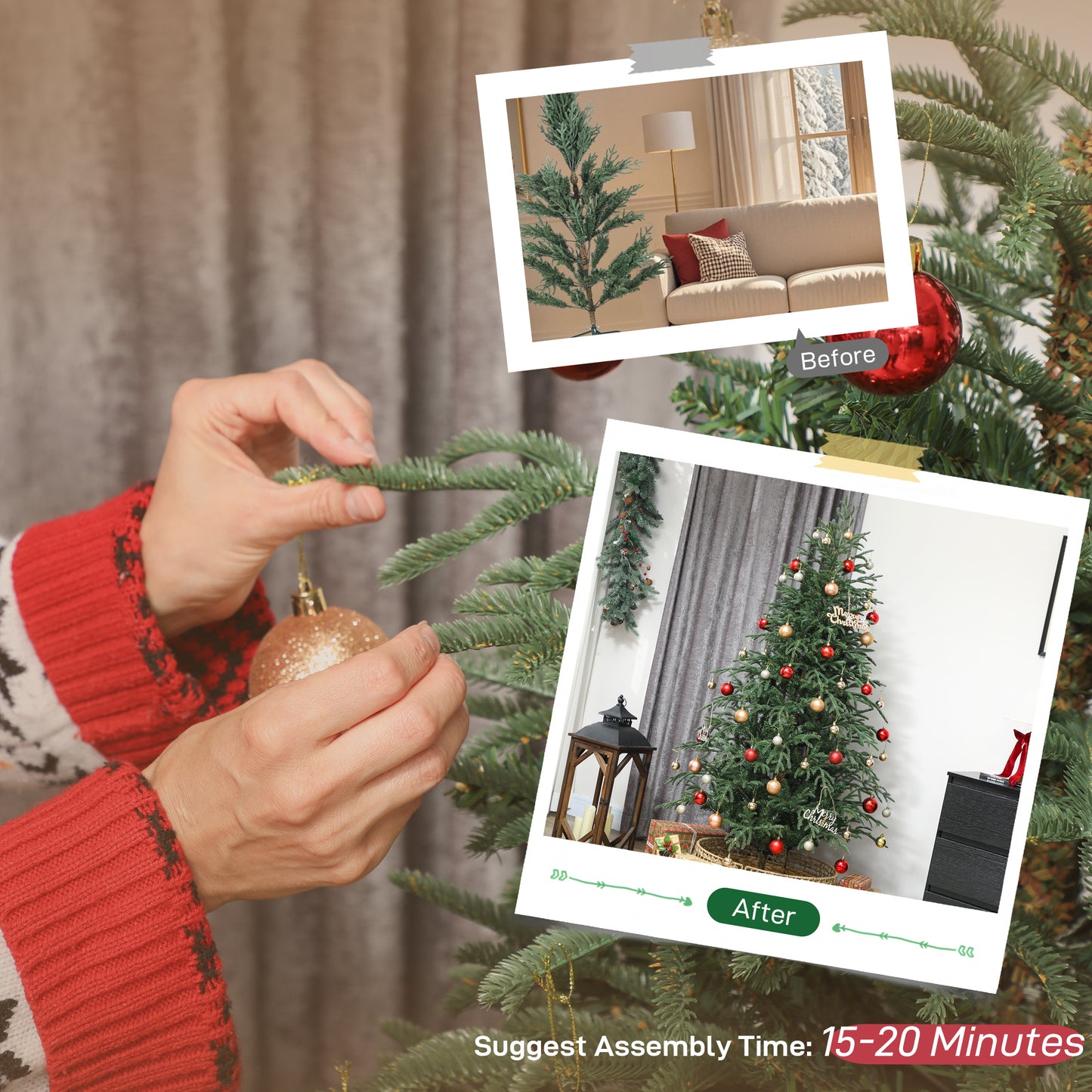 6 ft Christmas Tree, Full Spruce Xmas Tree, Easy Assembly