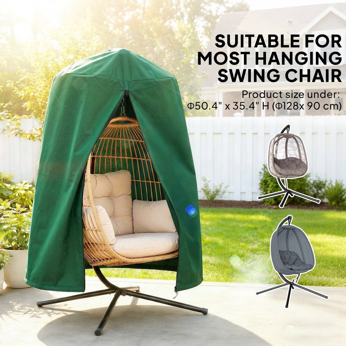 Hanging Egg Chair Cover Garden Swing Chair Cover Waterproof, Green
