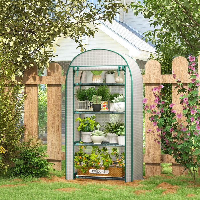 80 x 49 x 160cm Mini Greenhouse for Outdoor, Portable Garden Plant Green House w/ Storage Shelf, Roll-Up Zippered Door, Metal Frame