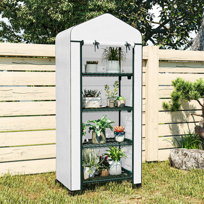 4 Tiers Mini Portable Greenhouse Compact Plant Grow Shed Metal Frame Transparent Clear Cover 165H x 69L x 50W cm, White
