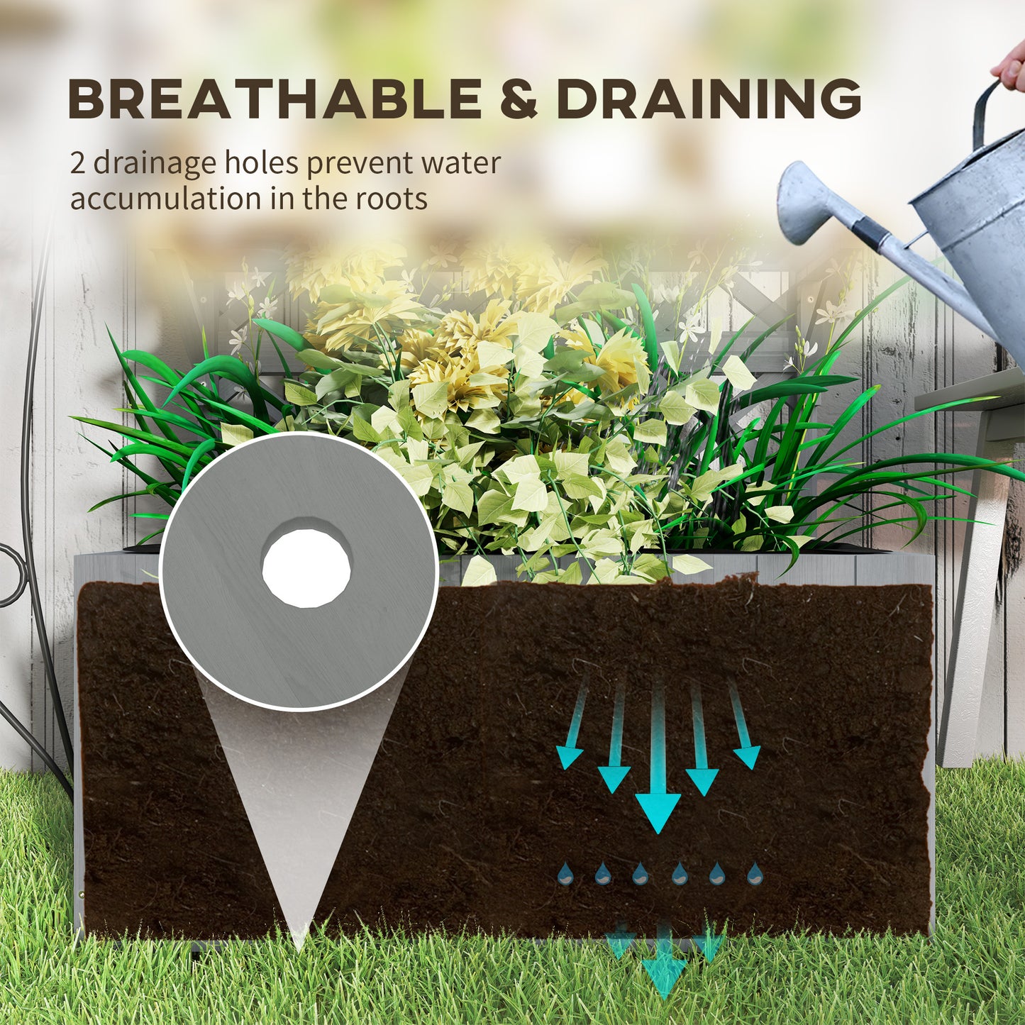 Wooden Raised Planter with Trellis and 2 Shelves, Grey