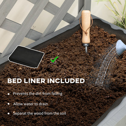 Wooden Raised Planter with Trellis and 2 Shelves, Grey