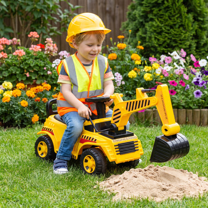 Kids' Foot-Powered Ride-On Digger with Movable Bucket - Yellow & Black