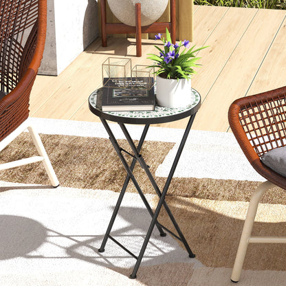 Mosaic Garden Table, 35.5cm Folding Coffee Table, Green