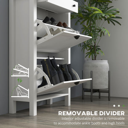 Narrow Shoe Cabinet with 2 Flip Drawers and Top Drawer, White