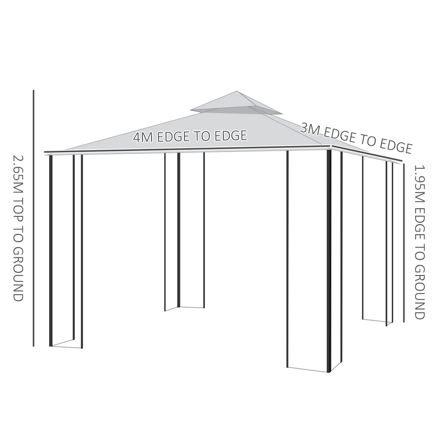 Outsunny 4m x 3(m) Steel Gazebo Canopy Party Tent Garden Pavillion Patio Shelter Pavilion with Curtains Sidewalls Grey