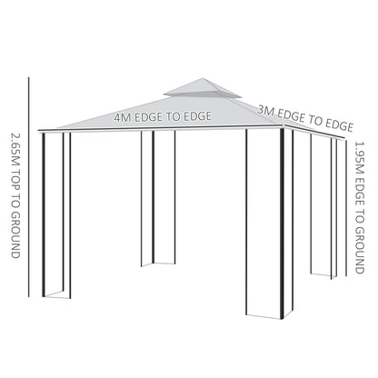 Outsunny 4m x 3(m) Steel Gazebo Canopy Party Tent Garden Pavillion Patio Shelter Pavilion with Curtains Sidewalls Grey