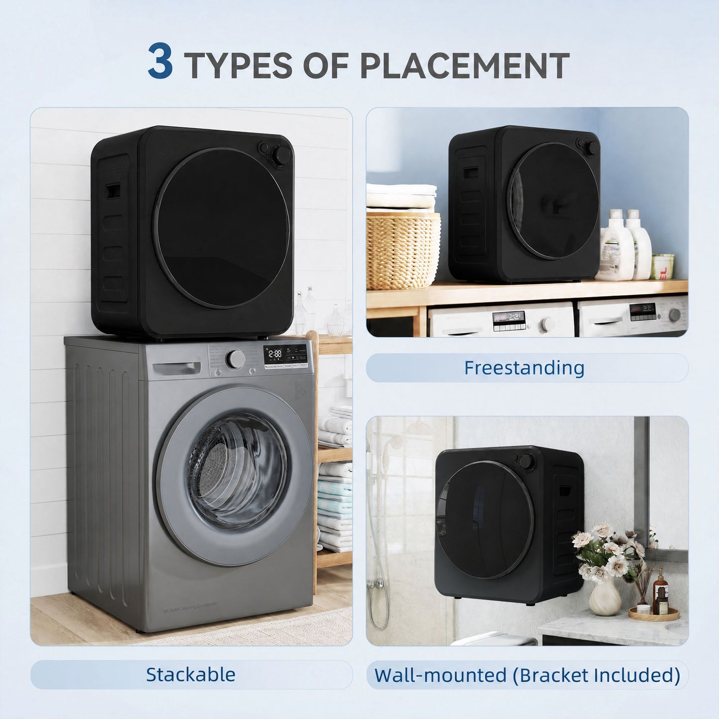 4kg Front Load Laundry Dryer with 2 Power Modes, Black