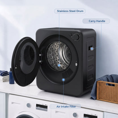 4kg Front Load Laundry Dryer with 2 Power Modes, Black