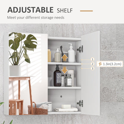 kleankin Wall Mounted Bathroom Storage Cupboard W/ Mirror and Shelf, White
