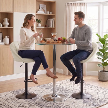 Bar Stools Set of 2 Velvet Adjustable Swivel Cream White