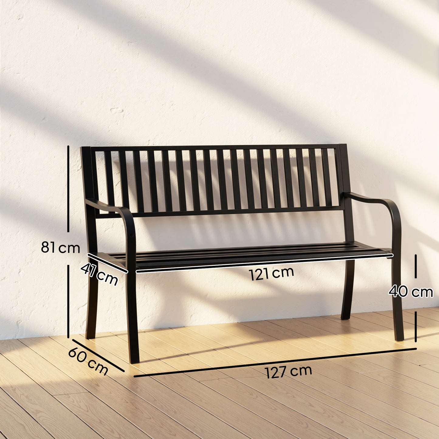 Garden Bench, Metal Outdoor Patio Garden Loveseat, Black