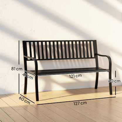 Garden Bench, Metal Outdoor Patio Garden Loveseat, Black