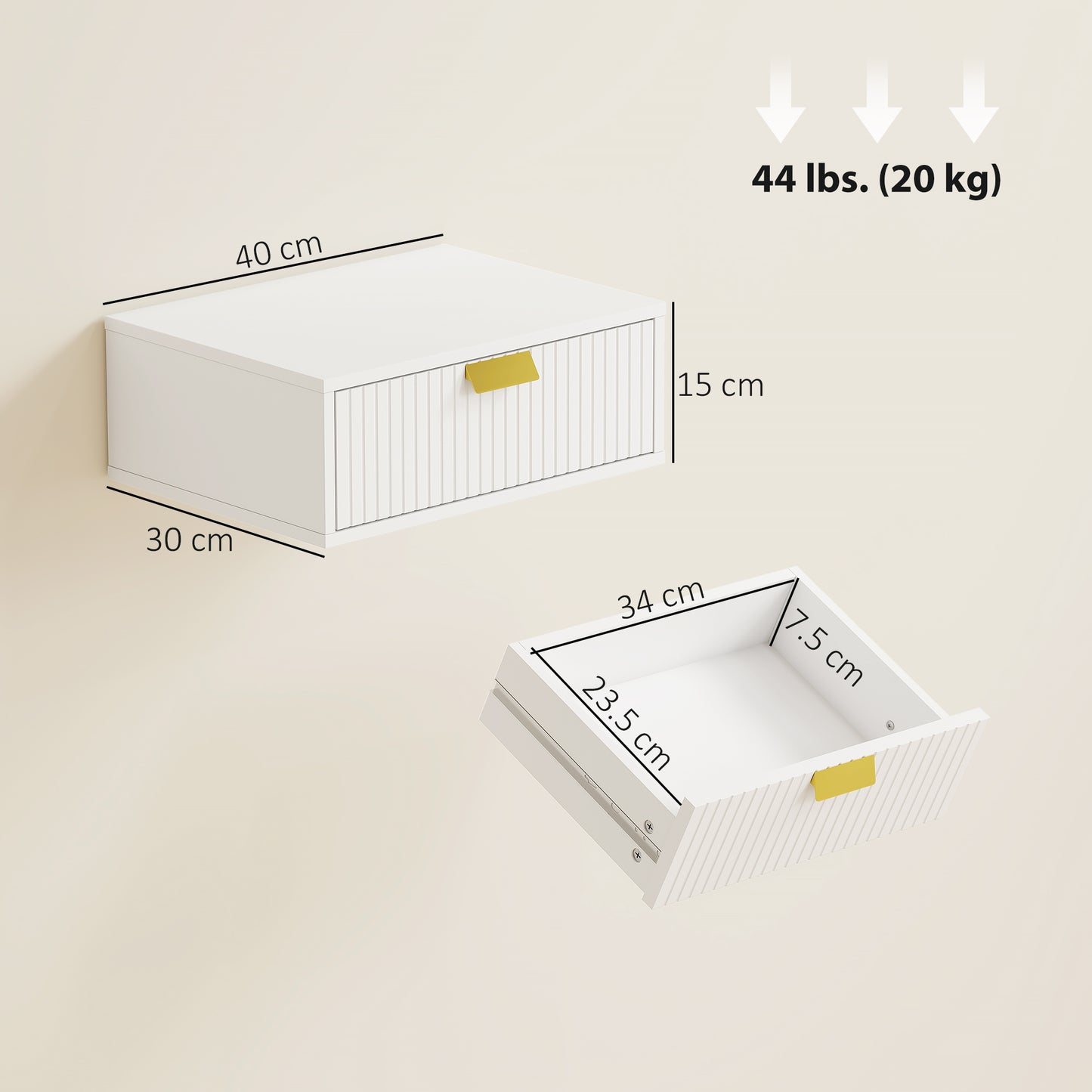 Floating Nightstands Set of 2 Bedside Tables w/ Wave Drawer White