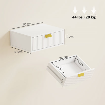 Floating Nightstands Set of 2 Bedside Tables w/ Wave Drawer White