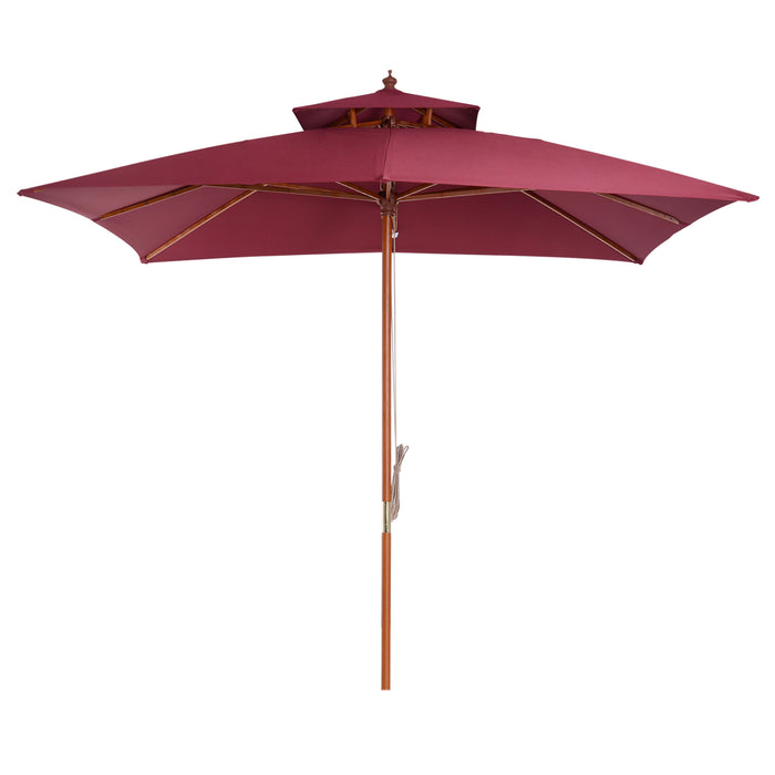 3m Patio Umbrella Bamboo Umbrella Parasol-Wine Red