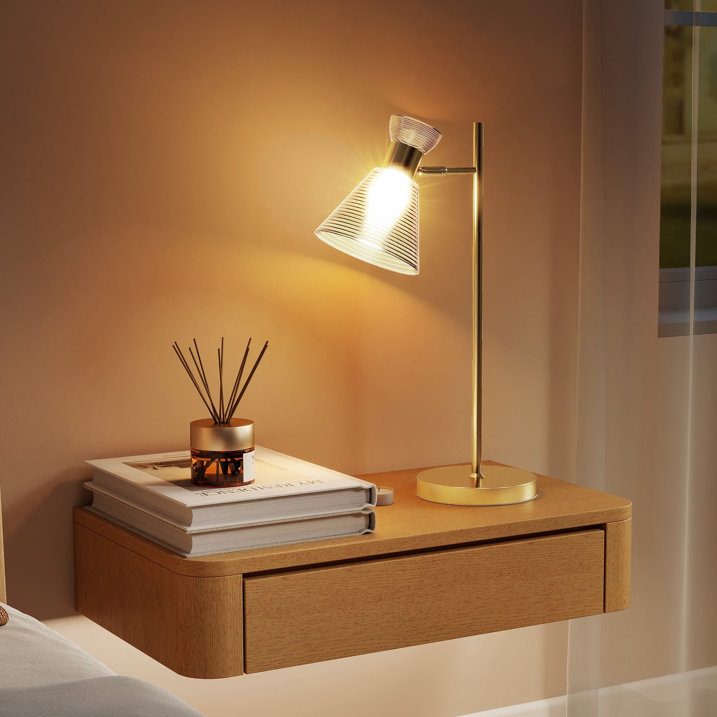 Table Lamp with Adjustable Head, Modern Bedside Lamp, Gold Tone
