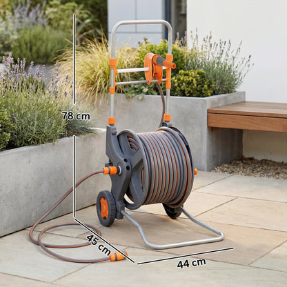 Hose Reel Cart with Wheels, 45+2m Garden Hose Reel, Orange