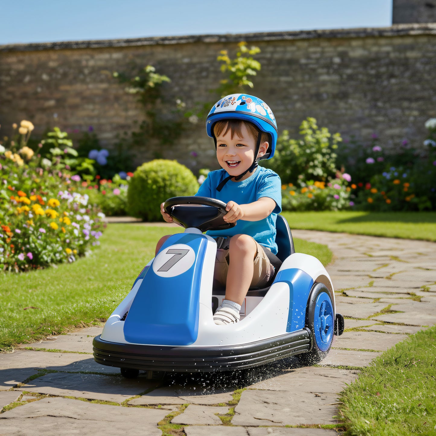 Kids Bumper Car with Game-Inspired Design and Oversized Wheels, 360-Degree Spin Electric Ride on Toy, Dual Motors, Music and Horn for Toddlers, Bumper Car for Kids Ages 37-96 Months, Blue