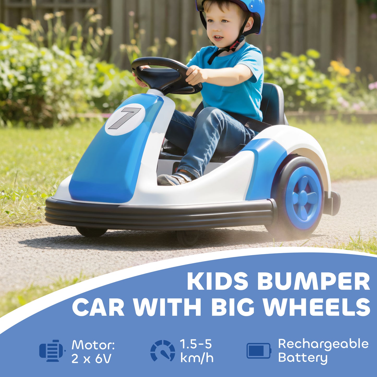 Kids Bumper Car with Game-Inspired Design and Oversized Wheels, 360-Degree Spin Electric Ride on Toy, Dual Motors, Music and Horn for Toddlers, Bumper Car for Kids Ages 37-96 Months, Blue