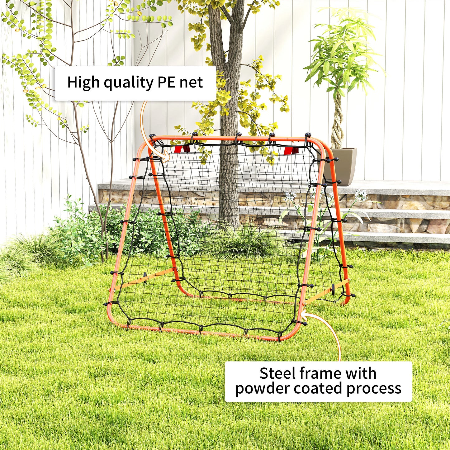 Rebounder Net Football Target Goal with Adjustable Angles, Orange