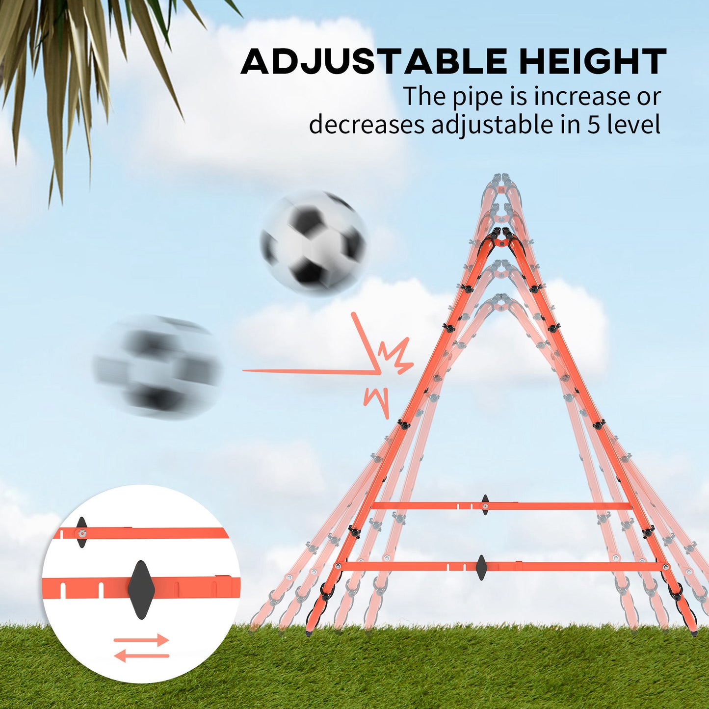 Rebounder Net Football Target Goal with Adjustable Angles, Orange