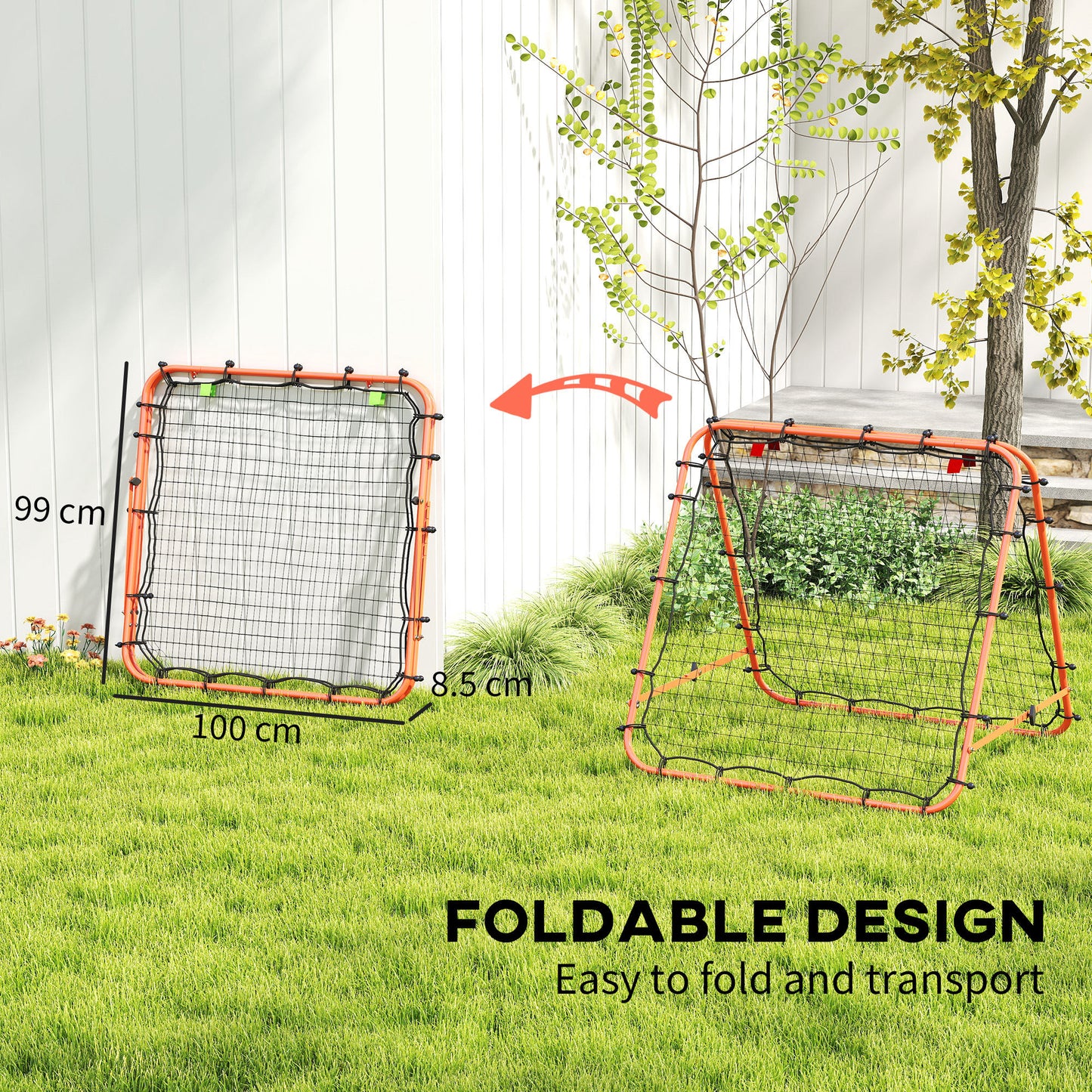 Rebounder Net Football Target Goal with Adjustable Angles, Orange