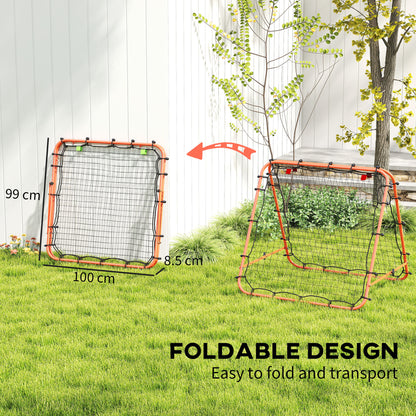 Rebounder Net Football Target Goal with Adjustable Angles, Orange