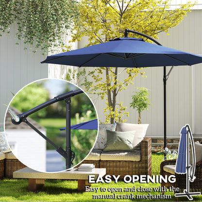 3(m) Garden Banana Parasol Cantilever Umbrella w/Crank& Base, Blue