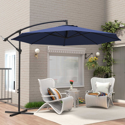 3(m) Garden Banana Parasol Cantilever Umbrella w/Crank& Base, Blue