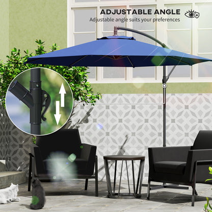3(m) Garden Banana Parasol Cantilever Umbrella w/Crank& Base, Blue
