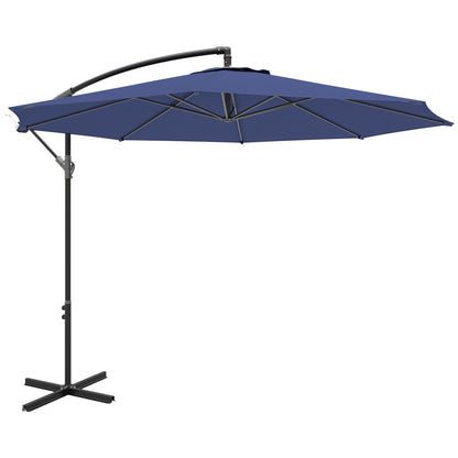3(m) Garden Banana Parasol Cantilever Umbrella w/Crank& Base, Blue