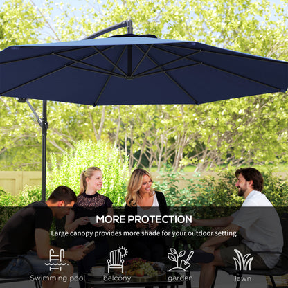 3(m) Garden Banana Parasol Cantilever Umbrella w/Crank& Base, Blue