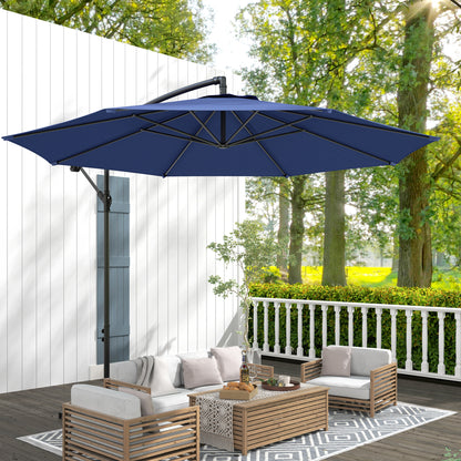3(m) Garden Banana Parasol Cantilever Umbrella w/Crank& Base, Blue