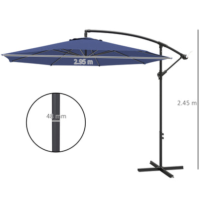 3(m) Garden Banana Parasol Cantilever Umbrella w/Crank& Base, Blue