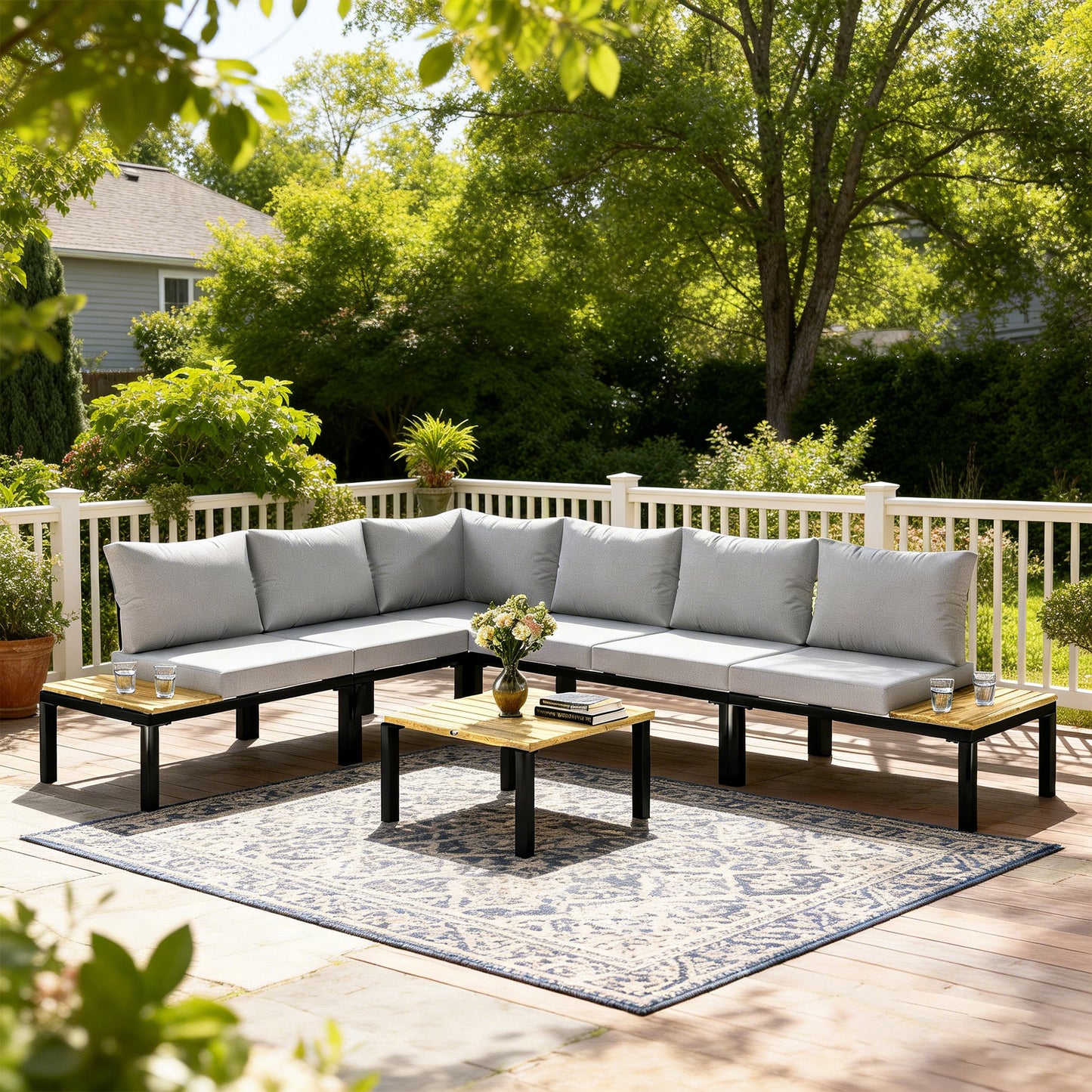 Garden Furniture Set, 6 Piece Corner Sofa Set with Coffee Table