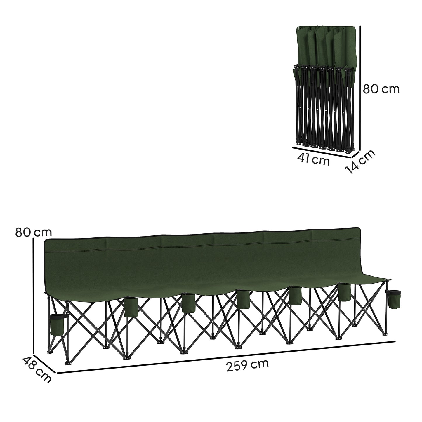 6 Seater Folding Bench Camping Chair with Cup Holder, Green