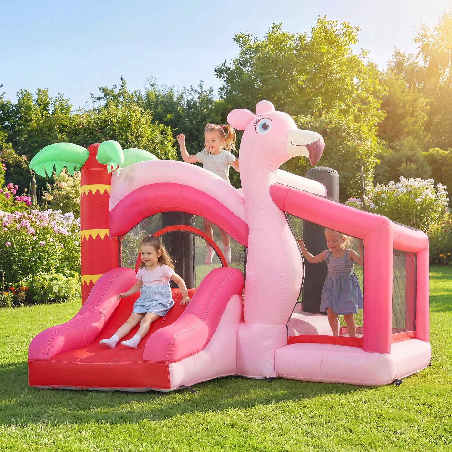 Kids Inflatable Bounce House with Blower for Indoor Outdoor, Pink