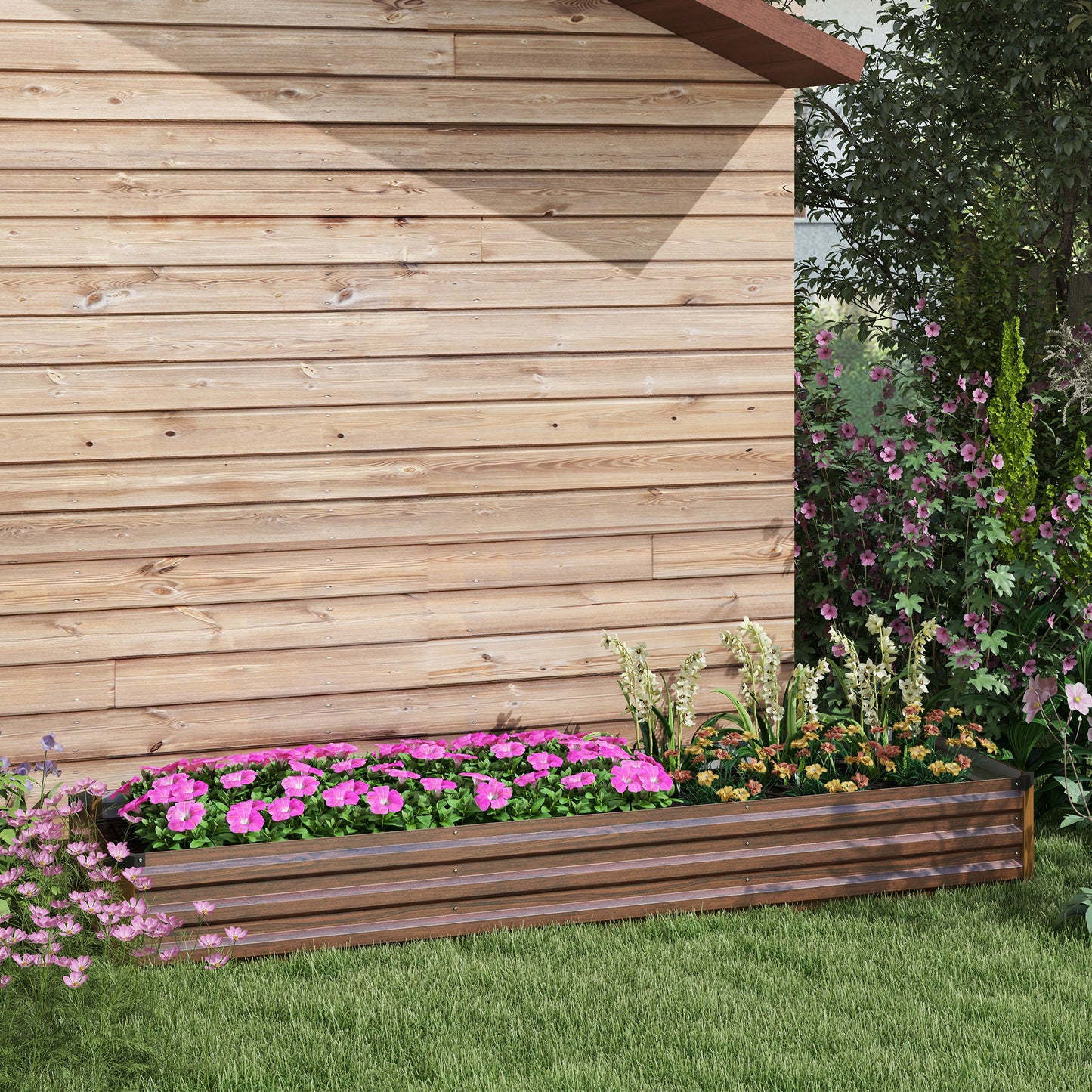 Galvanised Raised Bed for Garden, Outdoor Elevated Planter Box, Brown