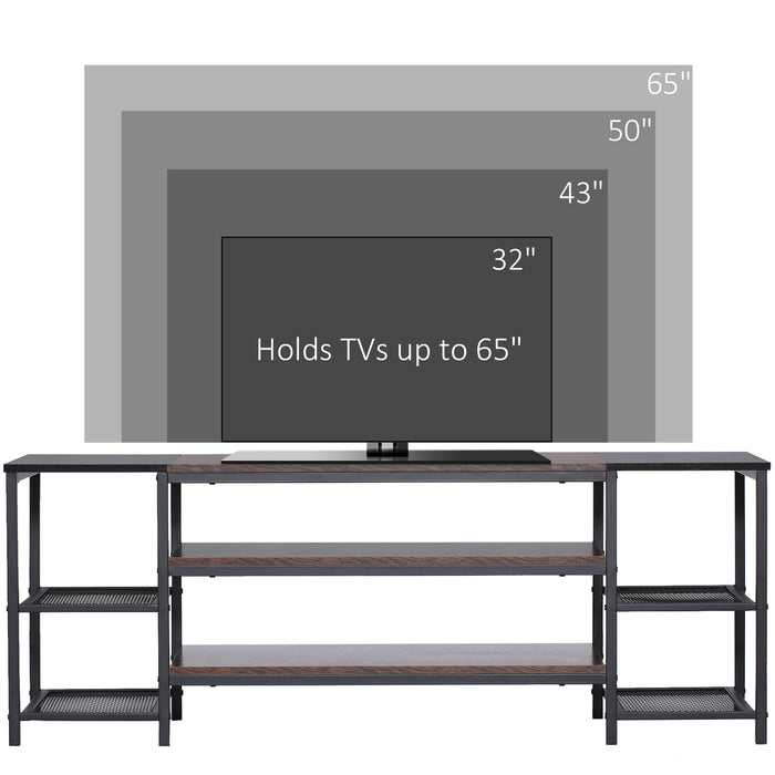 TV Unit Cabinet for TVs up to 65 Inches, Industrial TV Stand with Storage Shelves for Living Room, Brown and Black