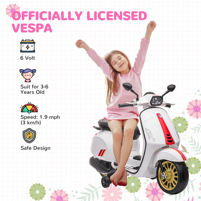 Vespa Licensed 12V Kids Electric Motorbike w/ 2 Training Wheels - White