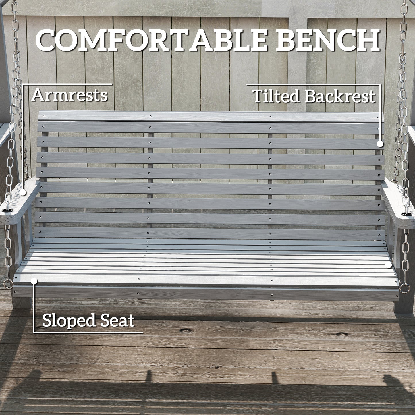 3 Seater Wooden Garden Swing Chair with Side Tables, Dark Grey