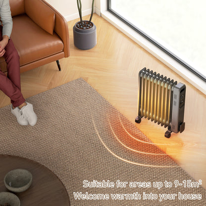 Oil Filled Radiator Portable Heater W/ 11 Fin, 3 Heat Settings, Grey