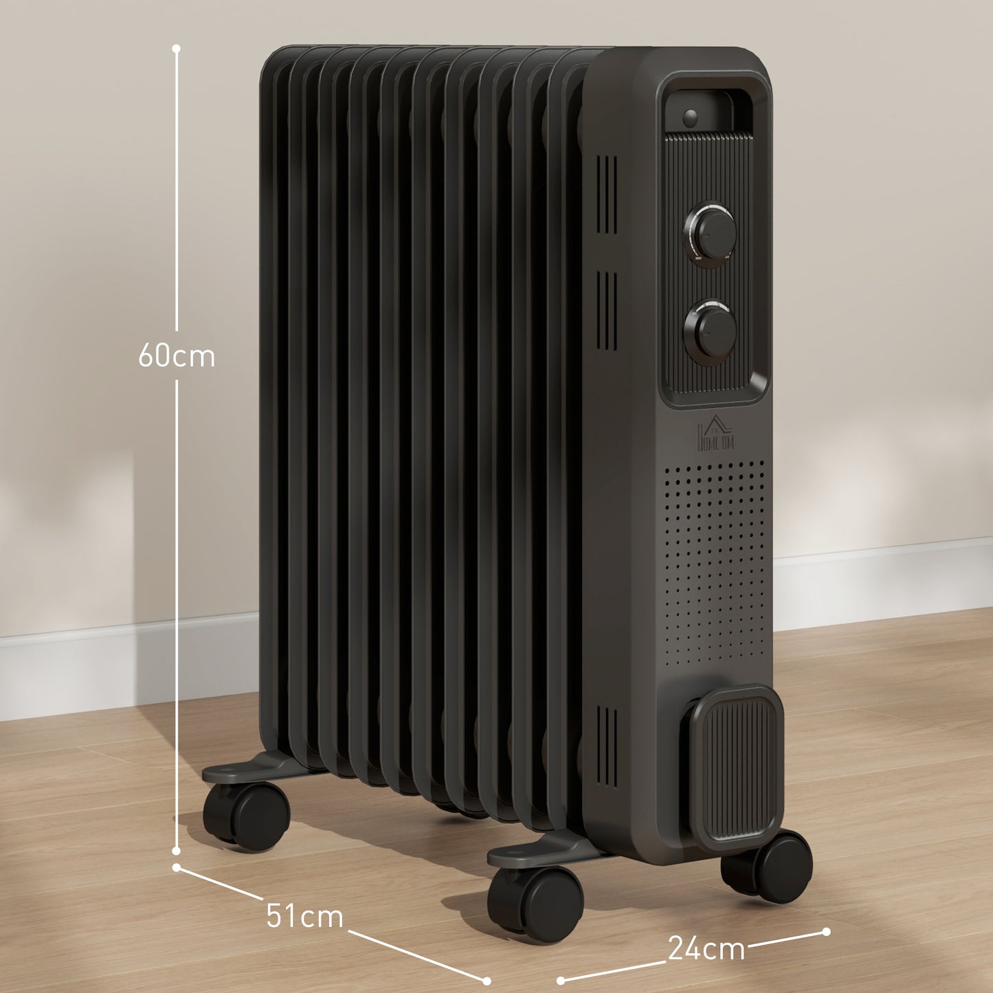 Oil Filled Radiator Portable Heater W/ 11 Fin, 3 Heat Settings, Grey