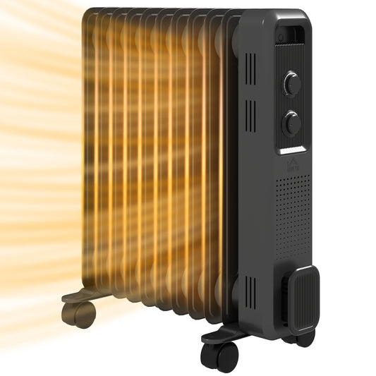 Oil Filled Radiator Portable Heater W/ 11 Fin, 3 Heat Settings, Grey