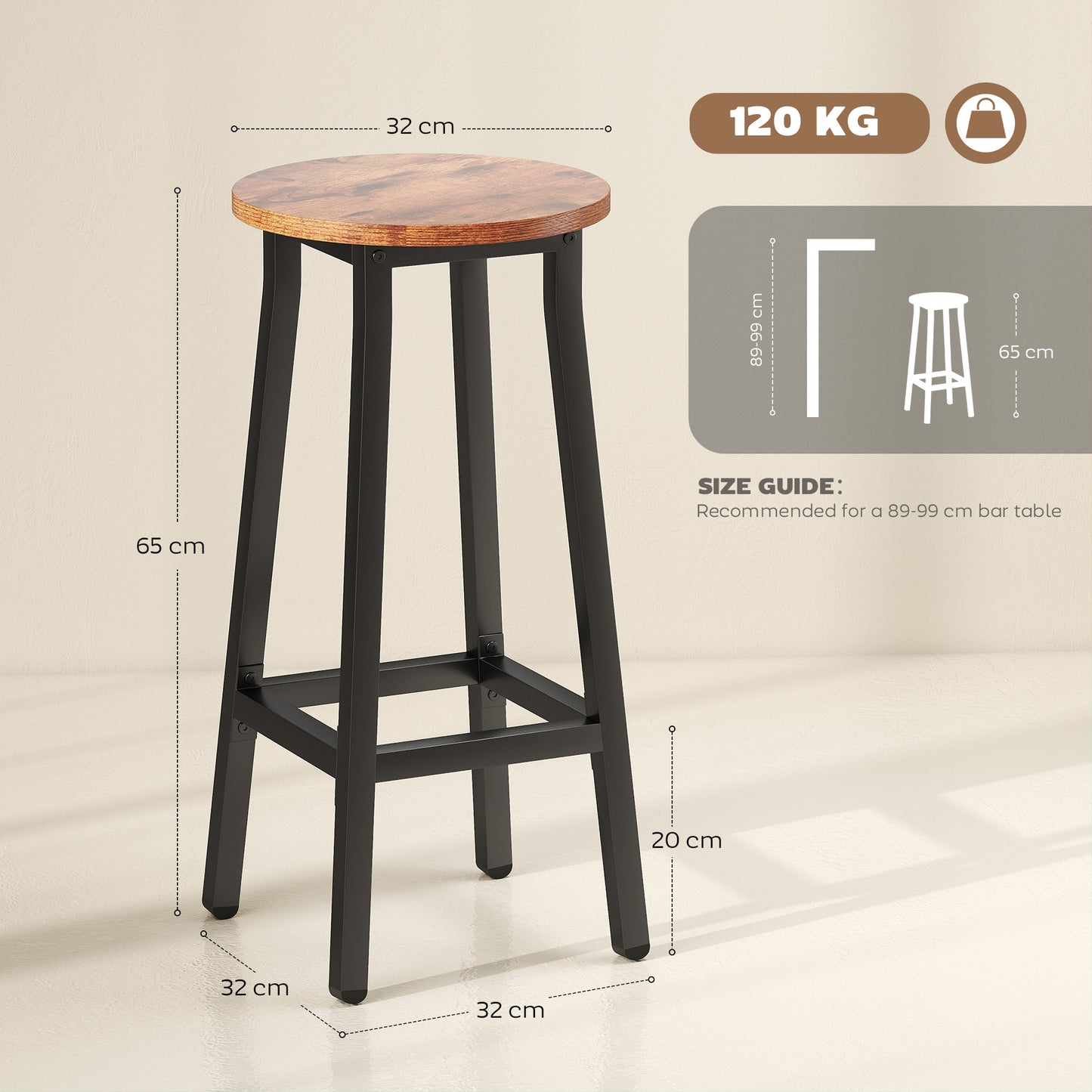 Barstools, Breakfast Bar Stools with Footrest, Rustic Brown