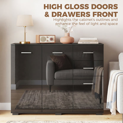 Modern Sideboard Kitchen Storage Cabinet, High Gloss Black