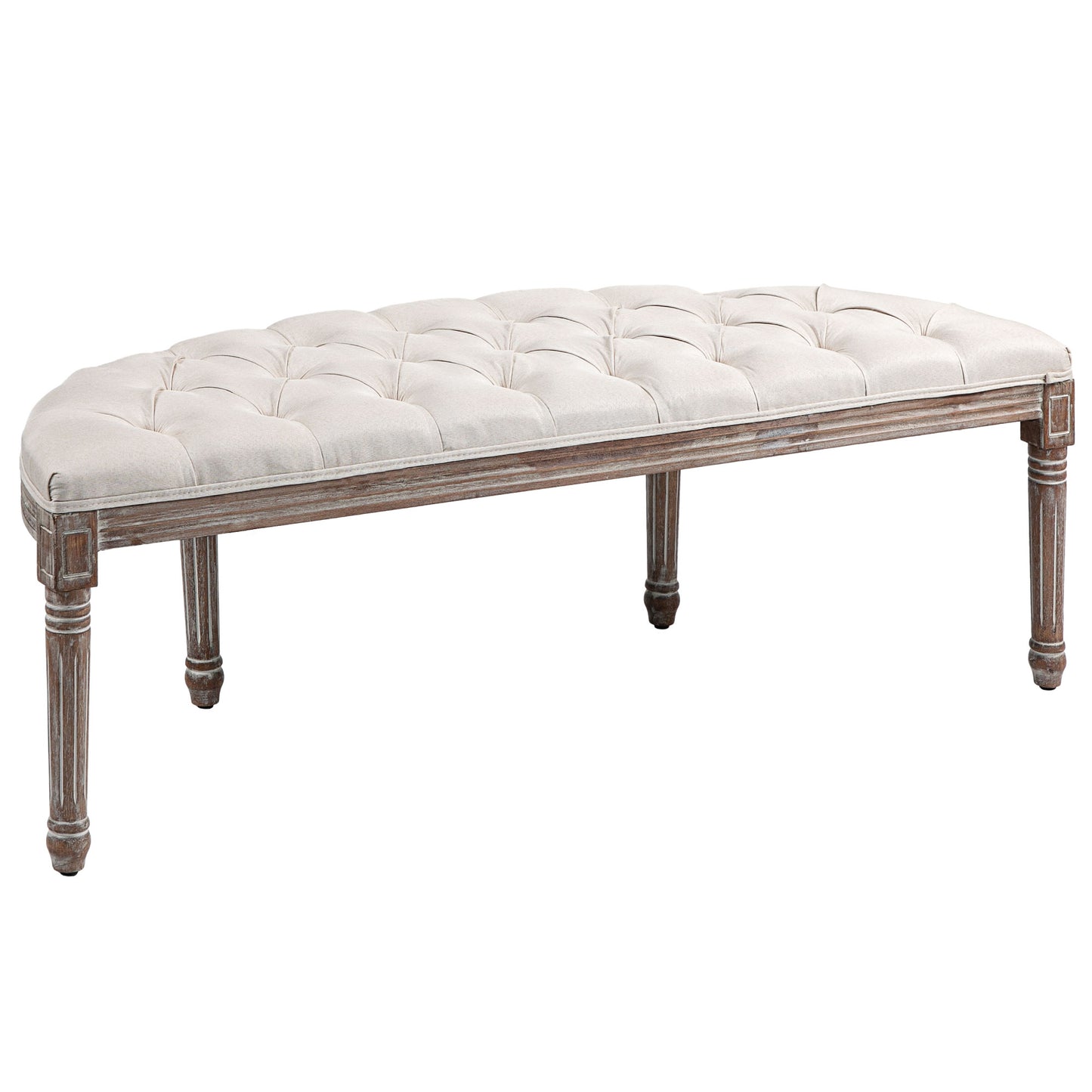 Half-Circle End Bench Ottoman Footstool Button Tufting Padded Seat Cream