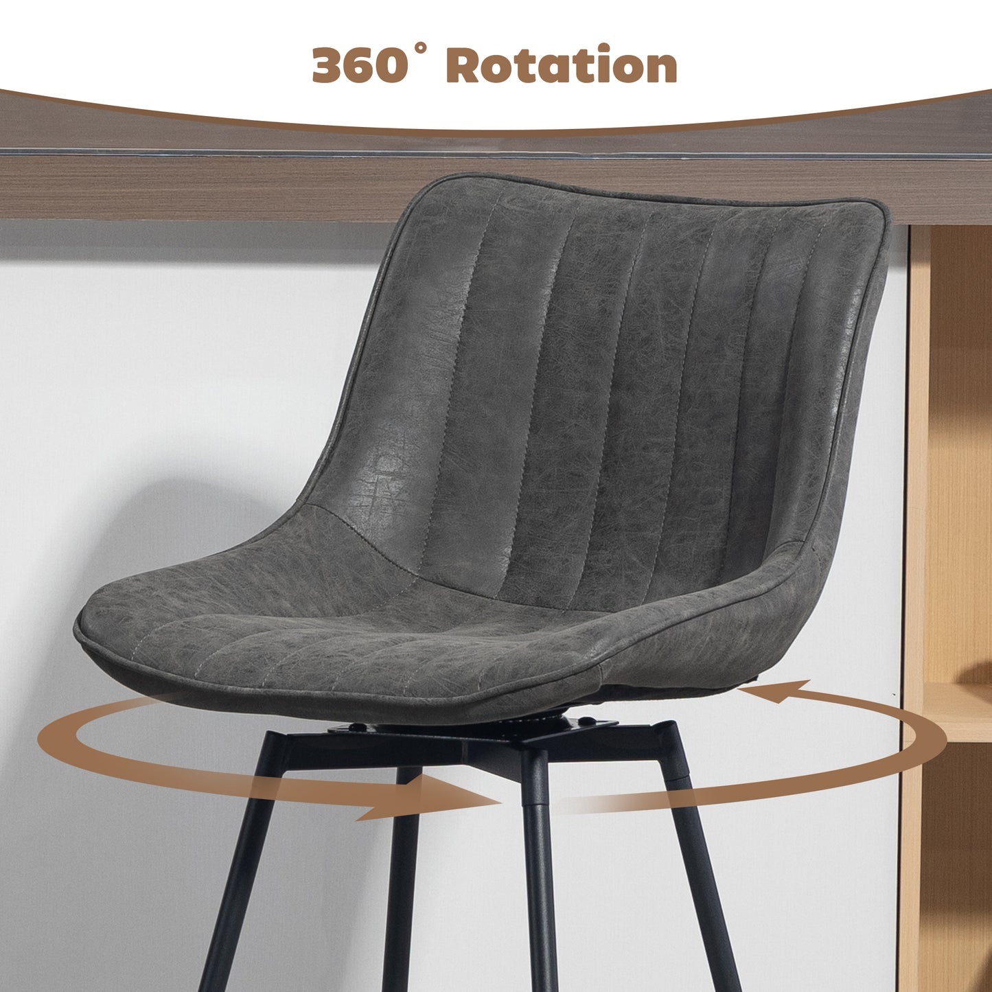 Swivel Bar Stools Set of 2, PU Leather Upholstered Bar Chairs, Grey